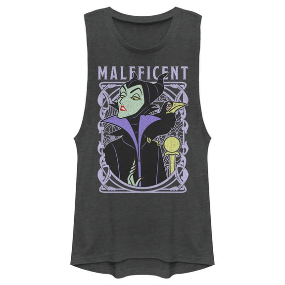 Junior's Sleeping Beauty Maleficent and Diablo Frame Festival Muscle Graphic Tee Charcoal Medium
