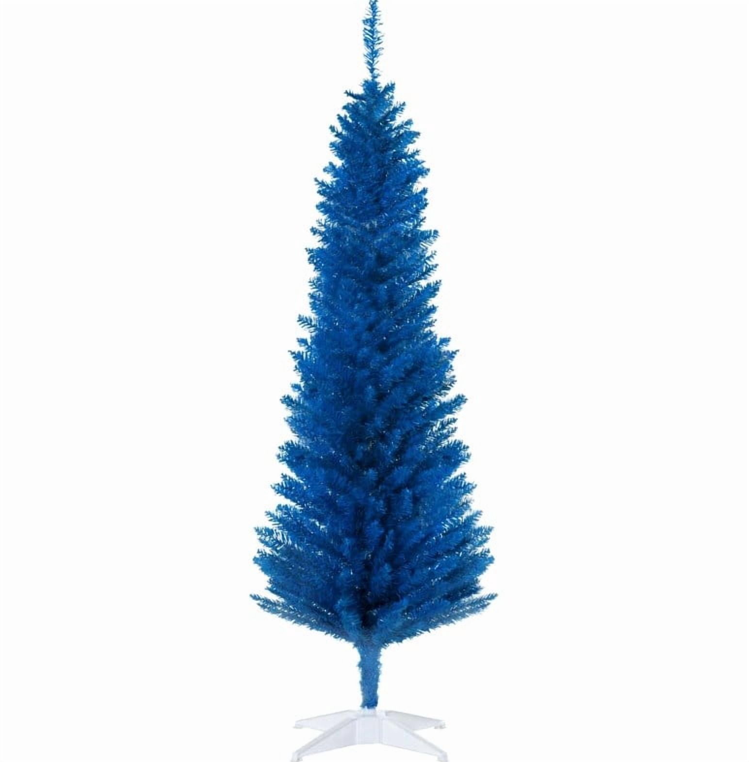 5ft Unlit Blue Pencil Christmas Tree 294 Tips Easy Assembly Plastic Base Small Space Holiday Decor