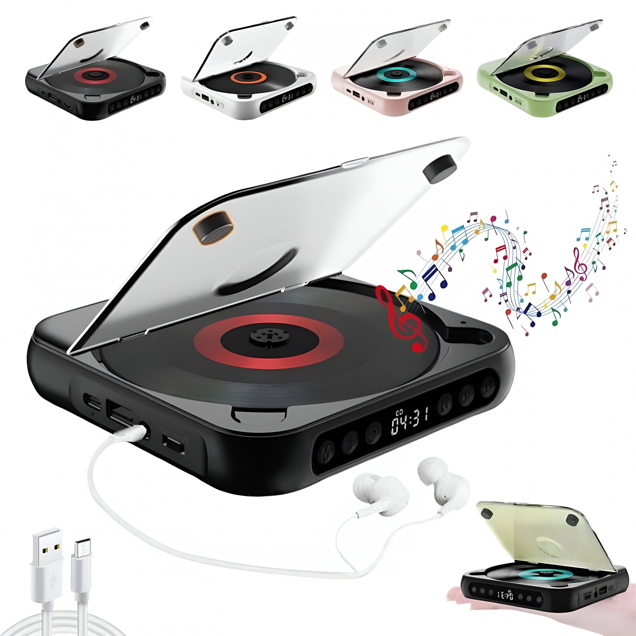 GJX 2026 New Portable Cd Player with Hifi Sound Lcd Screen | Rechargeable Compact Cd Player with Timer Aux/Usb Support | 2000Mah Battery Home Car Travel Music Player(280G/0.62Lb)