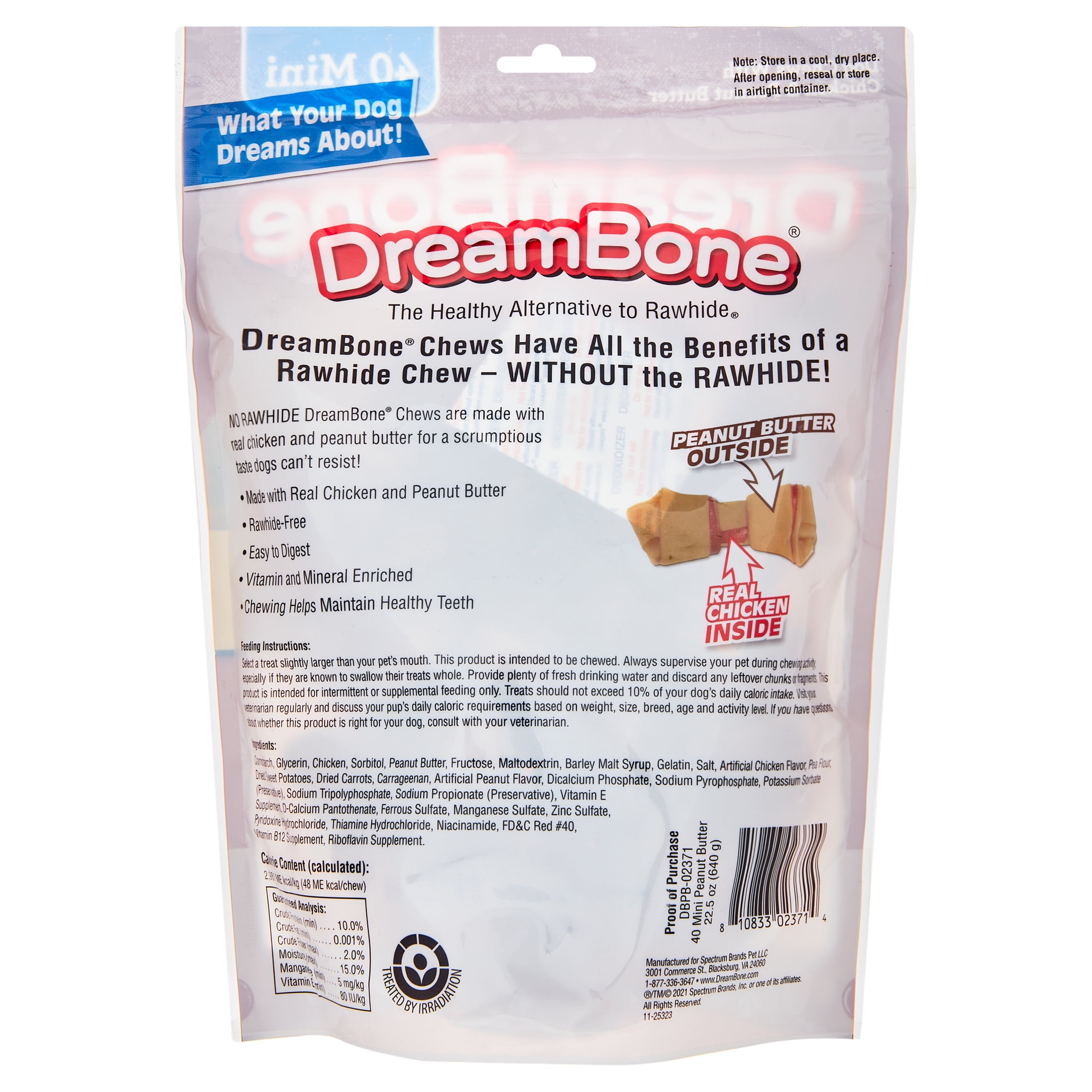DreamBone Peanut Butter Flavored Rawhide-Free Dog Chews, Mini, 22.5 Oz. (40 Count)