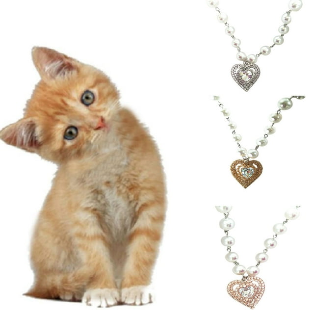 Pet Enjoy Dog Cat Pearl Necklace with Love Heart Pendant,Dog Cat Fancy Princess Style Shiny Faux Pearl Collar,Cute Necklace Jewelry for Small Pets Cats Puppy