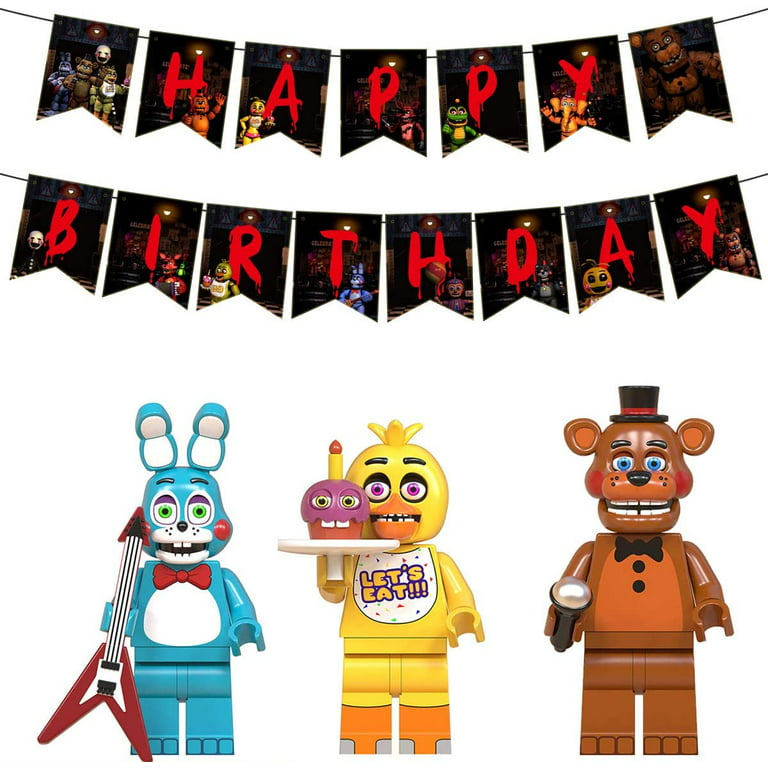 Five Nights at Freddy Party Supplies Set Include Banner, Hanging Swirls, Balloons, Cake Topper, Cupcake Toppers, Sticker, Fnaf Party Favors, Fnaf
