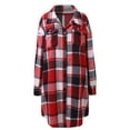 thumbnail image 5 of JHHLSF Women Plaid Shacket Jacket Long Flannel Shirt Lapel Button Down Blouses Tops Tartan Trench Fall Coat with Pockets Red,S, 5 of 7