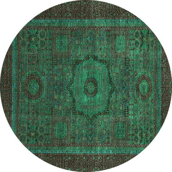 Ahgly Company Machine Washable Indoor Round Abstract Turquoise Blue Modern Area Rugs, 5' Round