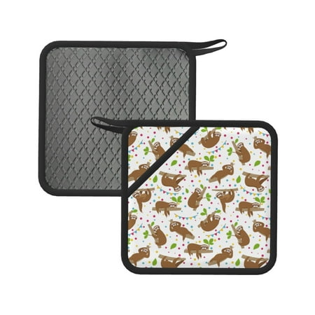 

2PCS Pot Holders for Kitchen - Heat Resistant Silicone Pot Holders with Hanging Loop cute sloth AZ Non Slip Oven Hot Pads Potholders for Decor Baking Cooking Kitchen
