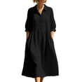 thumbnail image 2 of Zeijnsda Womens Long Dresses Spring Summer 3/4 Sleeved Shirt Dresses Lapel Button Maxi Shirt Dresses Solid Color Cotton-Linen Midi Dresses for Casual Daily Outfit, 2 of 7