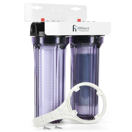 iFilters Whole House 2 Stage Sediment, Rust & CTO Filters w/ AP110 & AP117 Comparable Cartridges Included, 3/4