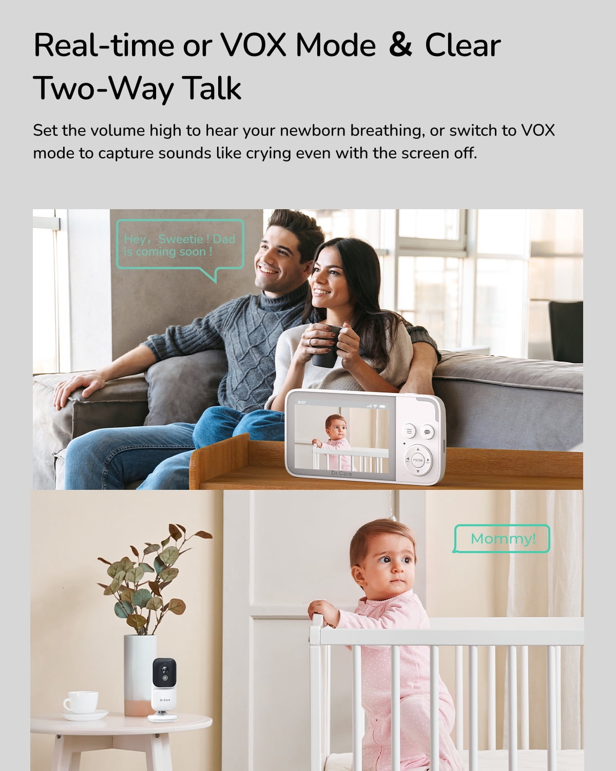 Dr.Care 3.5" Video Baby Monitor with 2 Cameras, 2-Way Audio, Night Vision, VOX Mode, Video Recording, 4X Zoom,Temperature Sensor