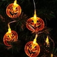 thumbnail image 1 of Guirnalda de luces solares LED de 6 m y 40 LED para Halloween al aire libre, fiestas decorativas, Halloween, jardín, festividades, otoño, luces cálidas tipo calabaza (guirnalda plana de calabaza), 1 of 2