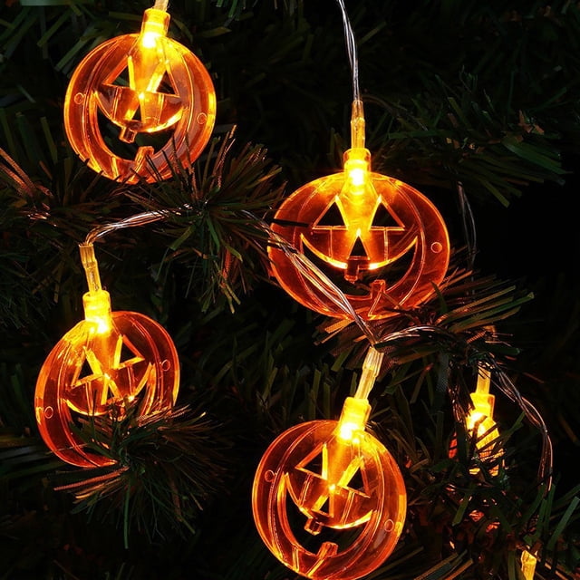 Guirnalda de luces solares LED de 6 m y 40 LED para Halloween al aire libre, fiestas decorativas, Halloween, jardín, festividades, otoño, luces cálidas tipo calabaza (guirnalda plana de calabaza)