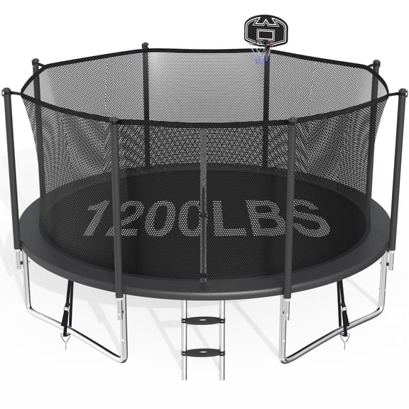 CITYLE Trampoline 12FT 14FT 15FT 16FT 1500LBS Trampoline for Adults Kids Trampolines with Basketball Hoop, Outdoor Heavy Duty Trampoline with Enclosure, Easy to Install & Last Long