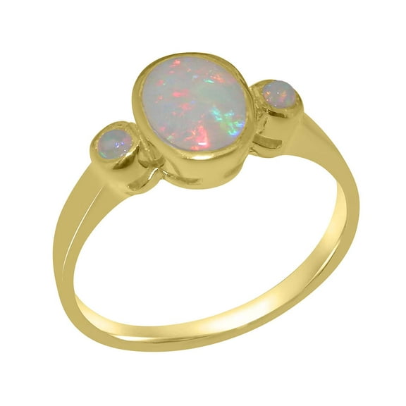LBG British Made 14k Yellow Gold Natural Opal Womens Anniversary Ring - 33 size options - Size 10