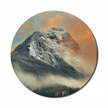 National Parks Mouse Pad for Computers, Snowy Mountains at Sunset Hazy Weather Yoho Alberta Image Print, Round Non-Slip Thick Rubber Modern Gaming Mousepad, 8" Round, Grey Orange, by Ambesonne