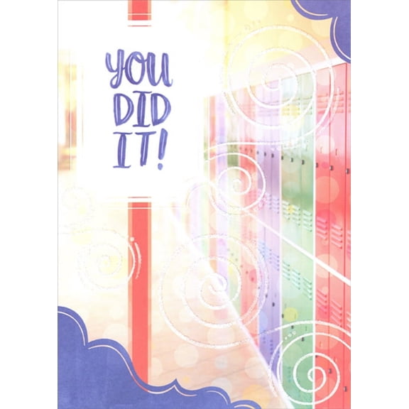 Designer Greetings Colorful Hallway Lockers : Sparkling Swirls Graduation Congratulations Card for Friend