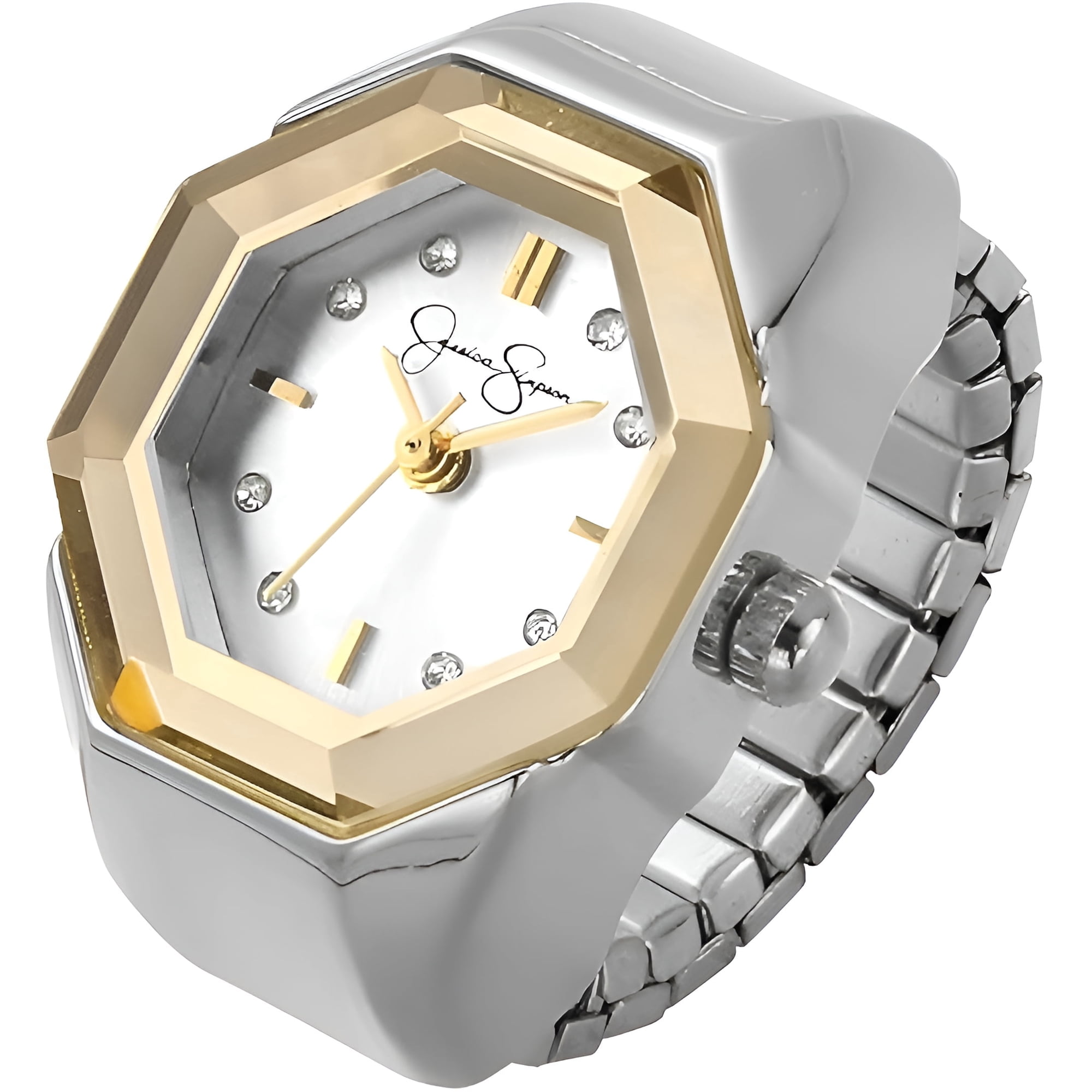 Silver Ring Watch for Women – Adjustable Stretch Band Finger Watch with Crystal Dial, Mini Analog Quartz Watch Ring, Fashion Jewelry Timepiece