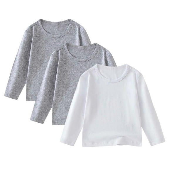 Hessimy Toddler Boys Girls/Toddler Boys Girls/Toddler 3 Pack Athletic Performance Long Sleeve Undershirt Tops/Base Layer Cotton Stretch Shirts (White,6-7 Years)