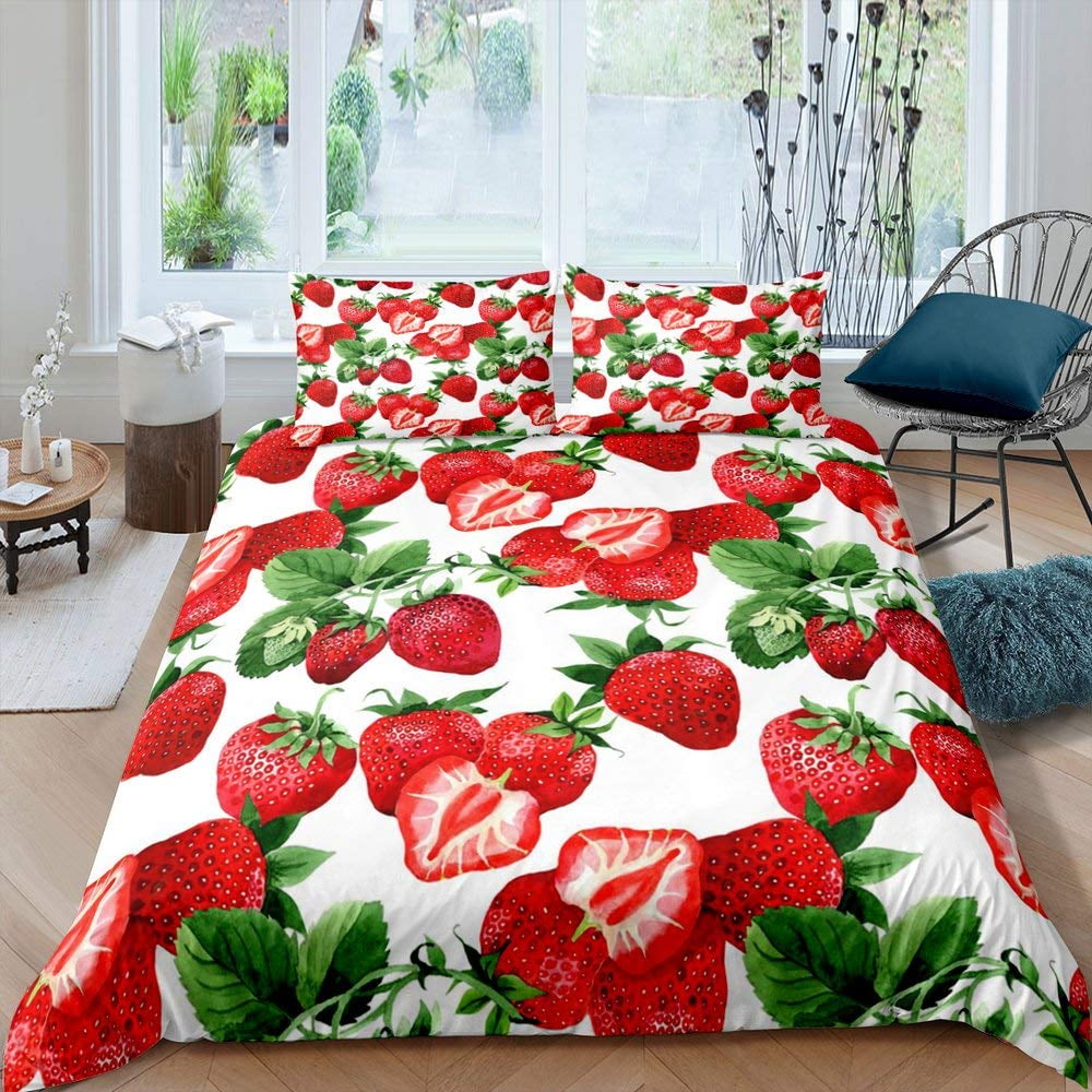 Girls Strawberry Bedding Sweet Strawberry Duvet Cover for Kids Pink