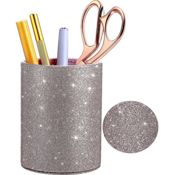 Soporte para bolígrafo con purpurina de Pu, soporte para brochas de maquillaje, organizador de cuero Pu, regalo (t-0-g)