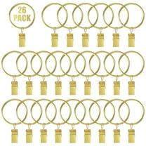 GMZW 26 Pack 1.5 Inch Metal Curtain Rings with Clips, Curtain Hangers Clips, Decorative Curtain Rod Clips 1.5 in Interior Diameter, Gold