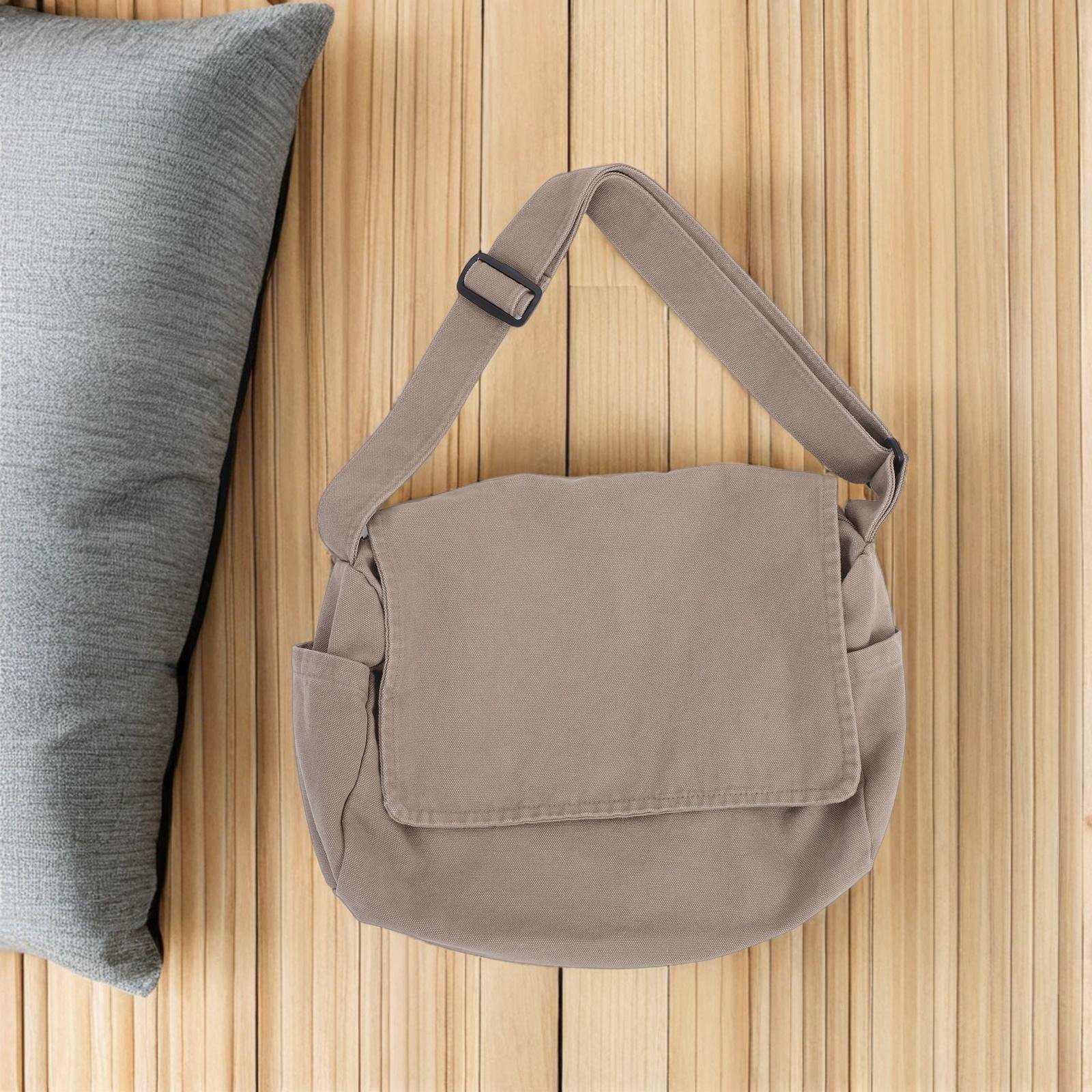Alasum Large Grey Canvas Shoulder Tote Bag with Multiple Pockets Vintage Style Messenger Bag for Everyday Use