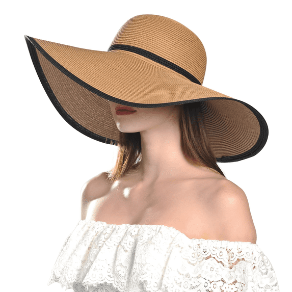 Comhats Womens Packable Floppy Straw Beach Sun Hat with Wide Brim UV UPF 50 Protection Foldable Travel Sunhat Khaki M