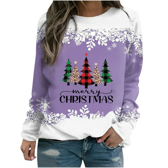 Tetras Womens Tops Dressy Casual Fall,Women's Winter Printed Loose T-Shirt,Long Sleeves Blouse,Round Neck Casual Tops