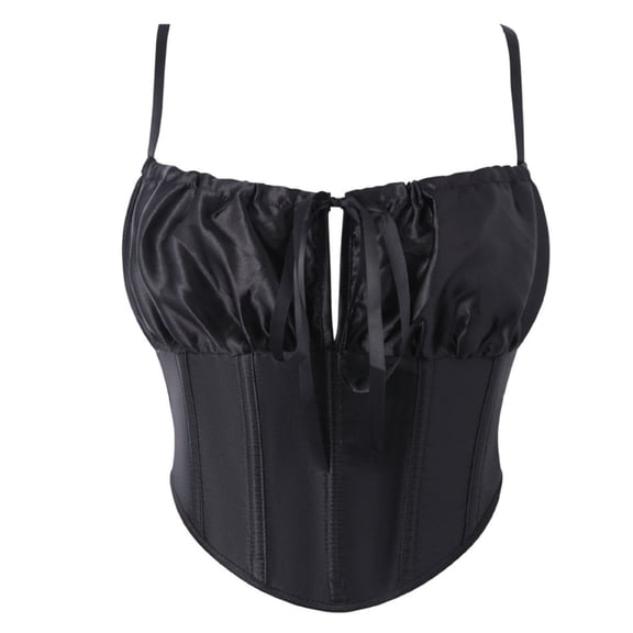 Qulqfy Corset for Women Overbust Black Gothic Shapewear Soft Cup with Straps Solid Boned Corset Tops for Women