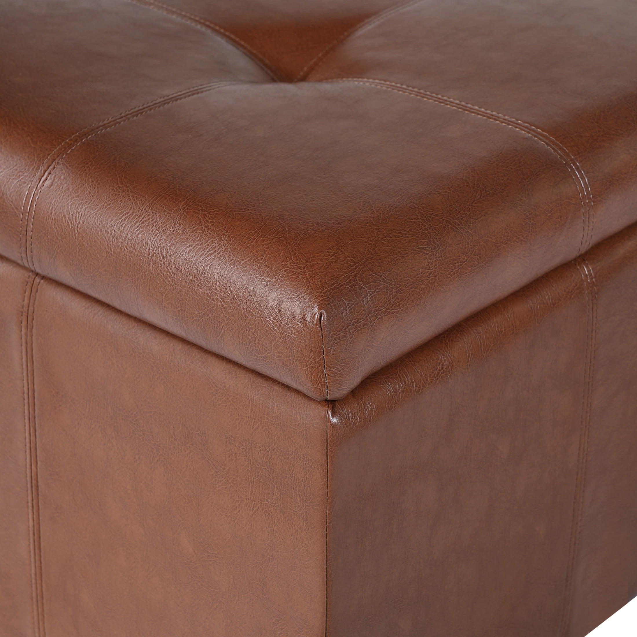 Christopher Knight Home 30" Modern Square PU Leather Storage Ottoman with Wooden Legs, Brown