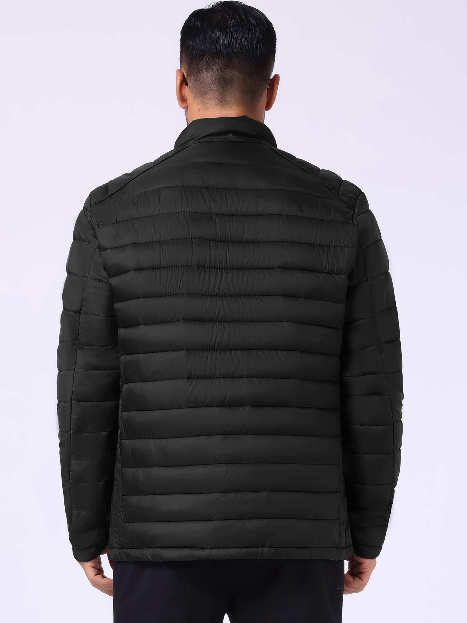 DARING DIVA Men's Winter Solid Stand Collar Zipper Quilted Puffer Jacket M Black