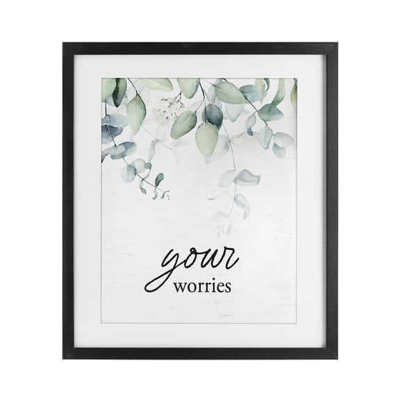 Your Worries Eucalyptus Black Framed Print Under Glass, design by Lettered and Lined