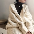 thumbnail image 3 of Suéter de mujer largo estilo otoño-invierno, cárdigan de punto, moda retro, sencillo, grueso, suelto, torcido, abrigo para mujer, 3 of 6