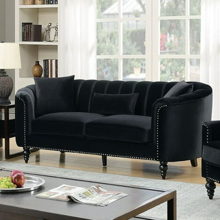 Contemporary Style iBlacki iFabrici Nailhead Trim 2pc Sofa Set Contemporary Style iBlacki iFabrici Nailhead Trim 2pc Sofa Set