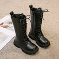 thumbnail image 4 of Girls Lace Up Combat Boots Mid Calf Riding Boots PU Leather Side Zipper Punk Goth Lug Sole Boot 4-11 Years, 4 of 4