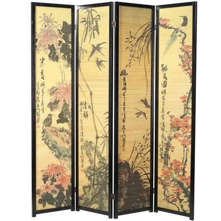 Decorative Chinese Calligraphy Design Wood Bamboo Hinged 4 Panel