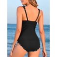 thumbnail image 3 of Asoul Women's Ribbed Tankini Swimsuits Scalloped Two Piece Swimsuit Tankini Tops with High Waisted Bikini Bottoms Tummy Control Bathing Suits Swimwear, 3 of 5