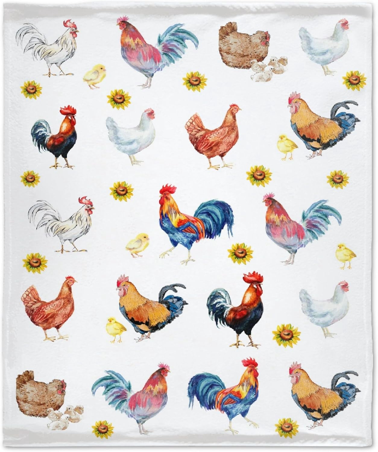 Sunflower Rooster Chickens Blanket Gifts Plush Fuzzy Cozy Soft Lightweight Blankets for Couch Air-Conditioning Quilts Decor Blanket for Chirstmas Gifts 60"x50" for Teens