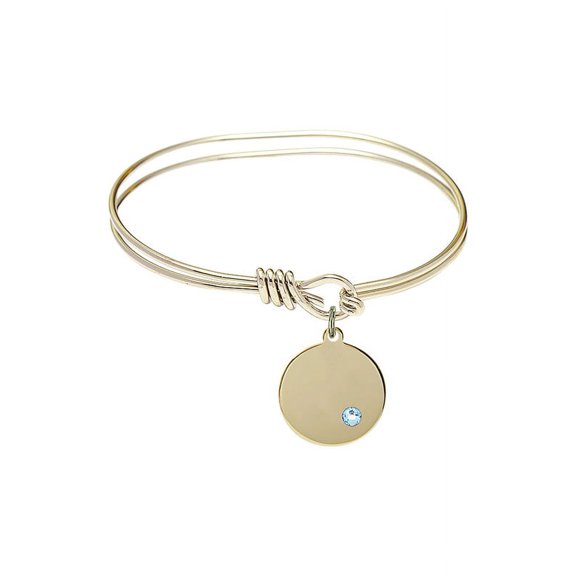 5 3/4 inch Oval Eye Hook Bangle Bracelet w/ Plain Disc medal charm w/ December Blue Swarovski Crystal