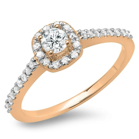 0.50 Carat (ctw) 14K Rose Gold Round Diamond Ladies Halo Bridal Engagement Ring 1/2 CT