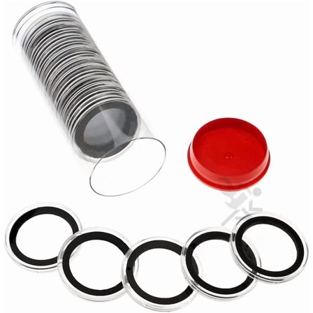 OnFireGuy 20 32mm Black Ring 1oz Gold Eagle Buffalo Britannia Coin Holders & Capsule Storage Tube (Red Lid & Black Ring Holders)