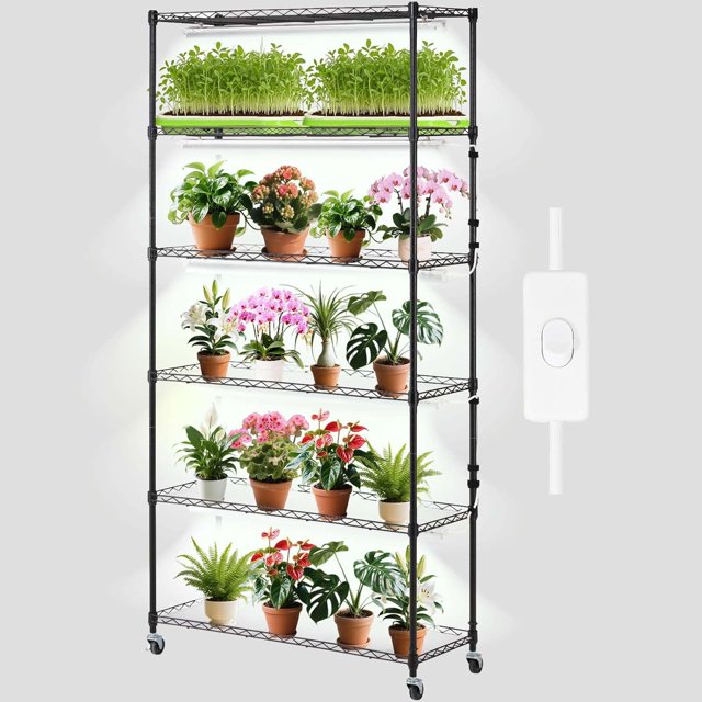 Plant Stand with Grow Light Grow Light Shelf with Cover and Thermometer Plant Shelf with Grow Light Full Spectrum Light Mini Plant Stand with Timer for Seed Starting ( s Light