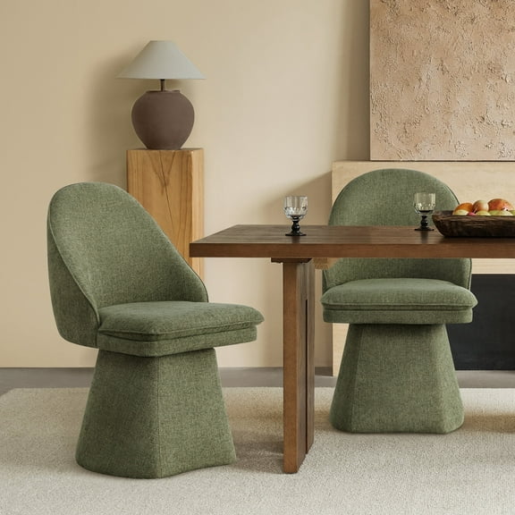 CHITA Upholstered Swivel Armless Dining Chair Double-layered Cushions Set of 2, Fabric in Moss Green