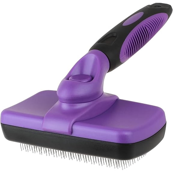 Pet Grooming Brush, Self-Cleaning Slicker Brush for Dogs and Cats Long & Short Hair, Rounded Tips Retractable Dog Brush for Shedding Loose Undercoat,Tangled Knots,Matted Fur (Purple)