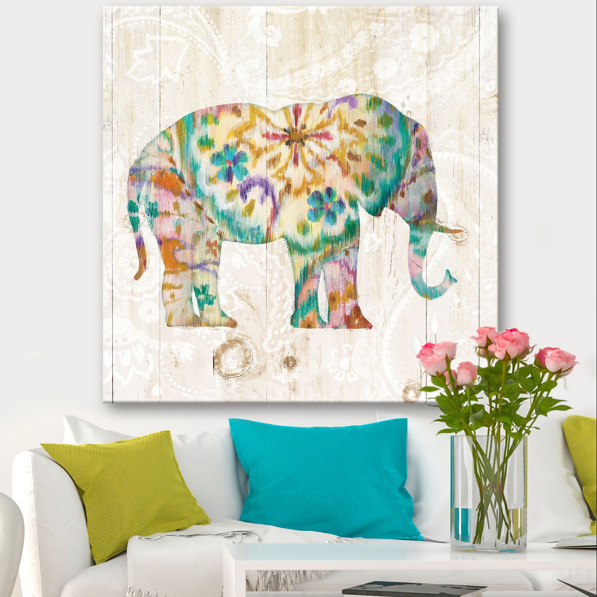 Designart Boho Paisley Elephant I Bohemian  Eclectic Canvas Artwork 