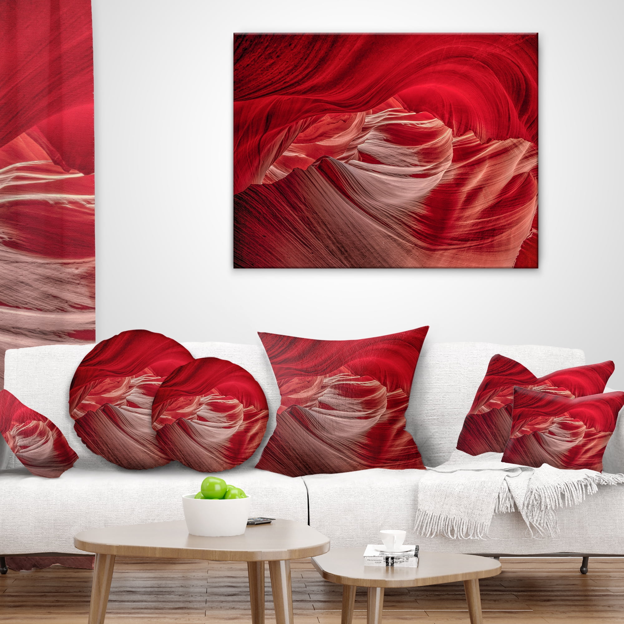 Designart Red Shade in Antelope Canyon - Landscape Photography Throw Pillow - 12x20