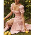 thumbnail image 3 of HAHDAXIA Women Puff Sleeve Split Maxi Dress Square Collar Ruffle Floral Boho Dresses Cottagecore Backless Sundress, 3 of 7