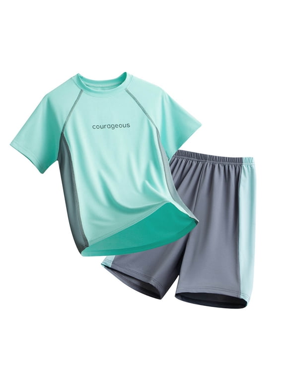 Size 7 Boys Clothes Tween Boys Clothes Summer T-Shirt And Shorts Set 2 Pieces Teen Trendy Outfits7-8 Years,Blue)