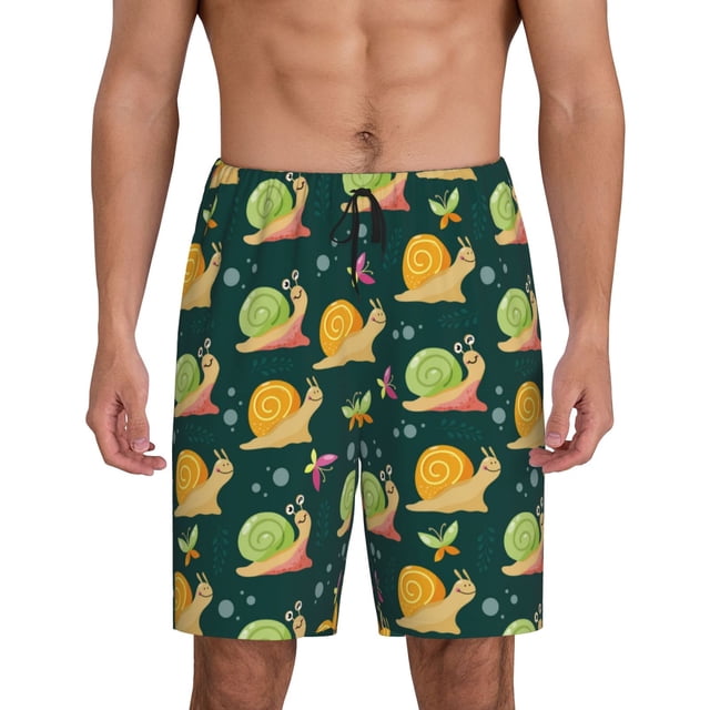 Balery Snails And Butterfies Pantalones cortos de pijama de punto de algodón para hombre con cinturilla y bolsillos-3X-Large