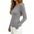 thumbnail image 4 of ZDNIXIAN Women Off Shoulder Long Sleeve Basic Tops Ribbed Knit Slim Fitted Blouse, Elegant Boat Neck Form Fitting Shirt, Stretchy Soft Casual Long Sleeve Tees, 4 of 6