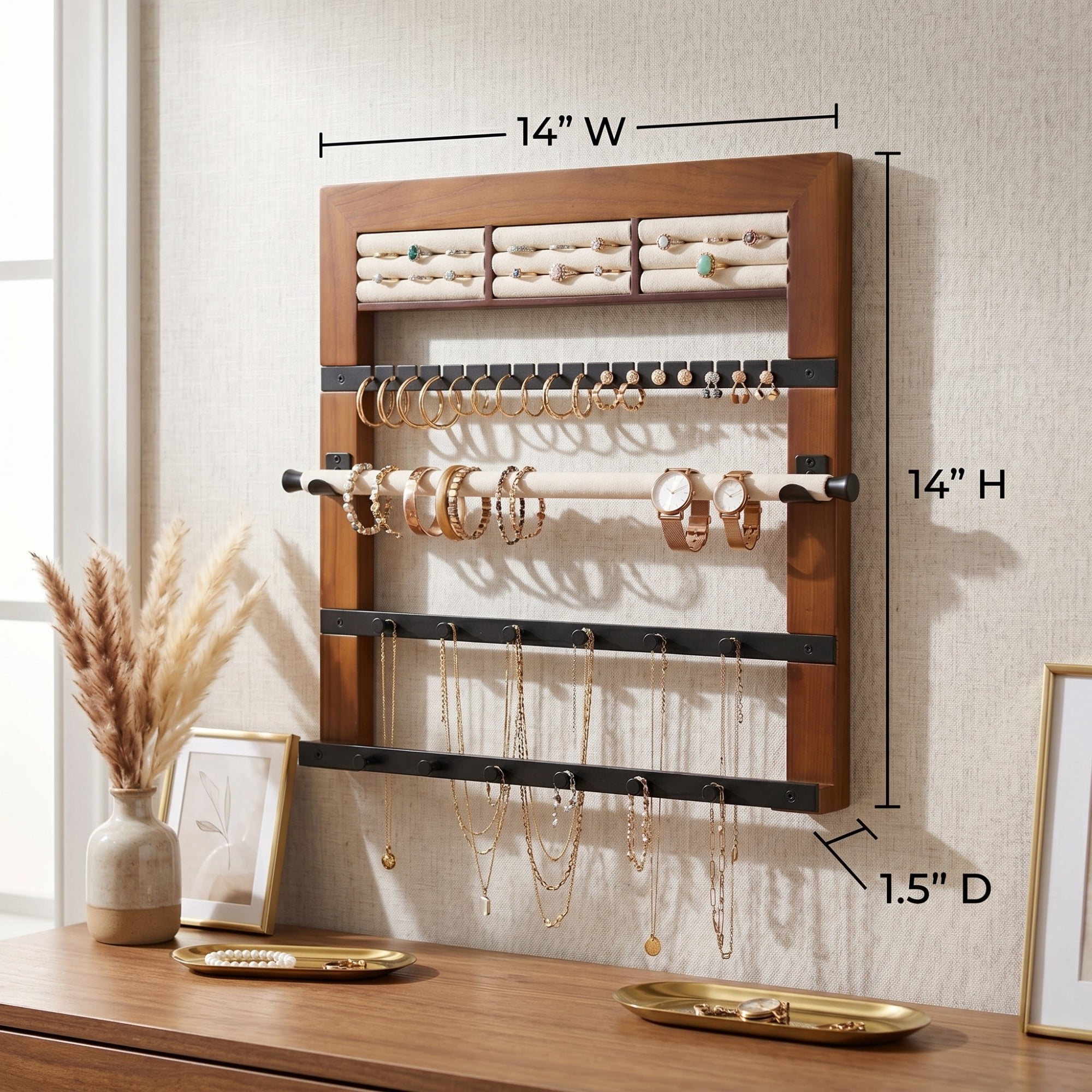 Hives and Honey Wall Hanging Walnut Wood Jewelry Storage Rack