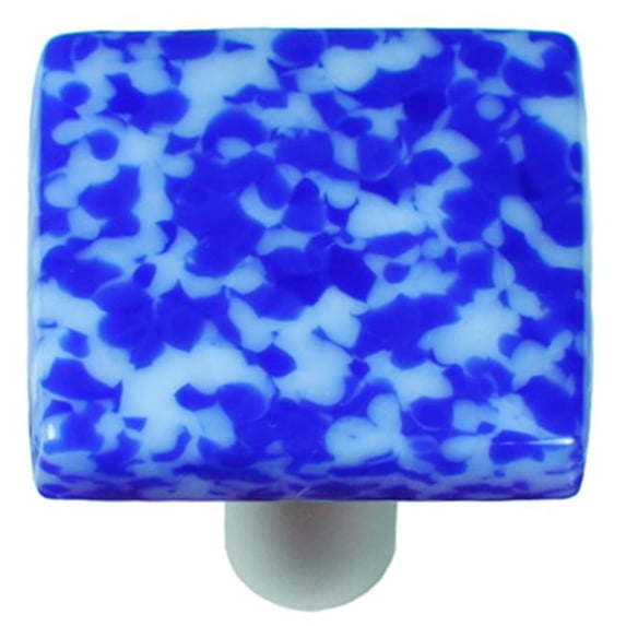 Hot Knobs HK8056-KA Granite Cobalt Blue & White Square Glass Cabinet Knob - Aluminum Post